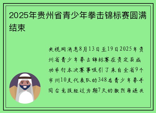 2025年贵州省青少年拳击锦标赛圆满结束